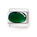 Detailed silver charm link featuring an oval green gemstone for custom modular bracelets - 2627 - Large Green Oval