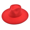 Detail of red wool felt fedora showing wide brim stitching and teardrop crown - M (56-58cm) / Red