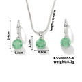 Parure bijoux argentée avec cristal vert rond, collier et boucles, 40+5cm - Vert Herbe/Argent