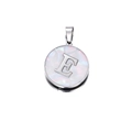 Silver stainless steel 22mm round pendant with white mother of pearl and letter E - Letter E / 22mm (1 Piece/Pack) / Steel