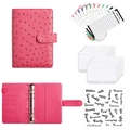 Deep pink ostrich pattern A6 leather budget binder set with zipper envelopes and labels - A6 Rose Red (Luxury Set)