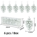 6er-Set weiße Tannenzapfen-Weihnachtshänger mit Schneeeffekt und silberner Kordel - 6 Stk/Box / Silber