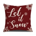 Red Christmas linen pillow cover with white snowflake print and Let it Snow text - Red Snowflakes Let it Snow/22YM13-9