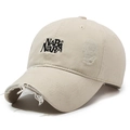 Casquette de baseball en jean beige vieilli avec broderie NABe NaRA pour un style urbain - Réglable / Kaki