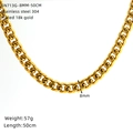 Détail de la chaîne cubaine 8mm plaquée or 18K en acier 304 avec dimensions et poids - Largeur 8MM - Longueur 50CM - Couleur Or (SN713G)
