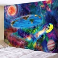 Cosmic world turtle tapestry with trippy nebula and planets for wall hanging decor - Psychedelic World Turtle / 150x130cm