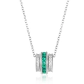S925 zilveren ketting met smaragd cilinder hanger en sprankelende witte zirkoon accenten - In het lab gekweekte smaragd / Zilver