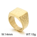 Golden hammered texture signet ring in 14mm width made of 316L stainless steel - Hammered Square Gold (KR107877-KJX)