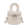Borsa a cilindro minimalista in pelle bianco crema con tracolla a catena argento - Bianco