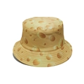 Gros plan détaillé d'un chapeau bob jaune avec motif fromage réaliste et coutures renforcées - M (56-58cm) / Bob au fromage