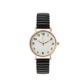 Détail de la montre à quartz rose doré, cadran blanc et bracelet plissé noir - Noir