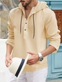 Men's casual long sleeve hooded shirt in beige with drawstring and button collar detail - S / Apricot