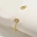 Luxury gold beaded opening bracelet featuring pavé zircon and minimalist metal design - Square And Round (SL0252-2)