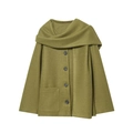 Cappotto in lana verde oliva da donna con collo a sciarpa integrato e bottoni minimalisti - XS / verde oliva