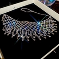 Luxury sparkling rhinestone mesh choker necklace presented in a premium black velvet jewelry box - Chain Only / 40# Silver Fan-shaped Mesh Tassel