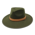 Cappello fedora classico in lana verde scuro con tesa larga e cinturino in cuoio - M(56-58cm) / Verde Militare