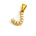 Minimalist titanium steel gold letter J pendant with inlaid white pearl on white background - Letter J