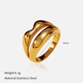 Irregular wave stainless steel ring in golden finish with a polished mirror surface - Double Streamline Style (YHTSR-2501210)