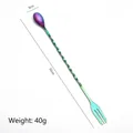 Rainbow 304 stainless steel long handle cocktail spoon and fork with 32cm twisted stem - Rainbow Large Bar Spoon [Thickened] [410 Steel]