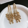 Elegant gold-tone long drop earrings with dense cascading leaf tassel design in a tray - Dense Metal Leaf Tassel (66#)