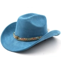 Dettaglio del cappello da cowboy blu pavone con perline colorate e gemma marrone - M(56-58cm) / Blu Lago