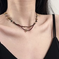 Ethno-Böhmisches Perlenketten-Set mit OT-Verschluss und bunten mehrlagigen Perlen - Halskette Armband Set - Dunkelbraun