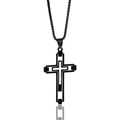 Men's hollow black cross pendant necklace in titanium steel with a sleek black metal chain - Black
