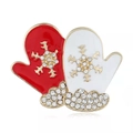 Christmas gloves brooches with red and white enamel plus gold snowflake rhinestones - Christmas Mittens