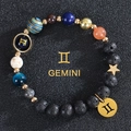 Detail of Gemini planetary bracelet with black lava rock and natural stone beads - Gemini-Lava Stone
