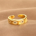 Bohemian gold open ring with micro-p镶嵌 zircon evil eye patterns on silk fabric background - Evil Eye Row Style (Q-J084) / Gold