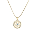 Gouden doosketting met ronde klavertje-hanger, blauw oog en gekleurde zirkoniasteentjes - Wit (Blauwe Boze Oog)