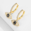 Gold Evil Eye hoop earrings featuring blue enamel and sparkling cubic zirconia stones - Gold Evil Eye