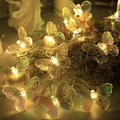 Close-up of LED butterfly fairy lights with warm white glow on a floral background - Laser Colorful Butterfly-2 AA Battery Box 1.5M 10 LEDs Steady On