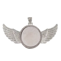 Silver sublimation necklace with angel wings and crystal rhinestones in round shape - X459-15 Silver Round Wing Pendant Blank