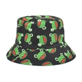 Cappello a secchiello in cotone nero con stampe di rane verdi per la protezione solare - M(56-58cm) / Stampa Rana Nera