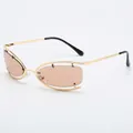 Y2K rimless oval sunglasses with gold hollow frame and light brown gradient lenses - Champagne