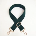 Adjustable dark green canvas bag strap with durable gold metal swivel hooks and buckles - Green