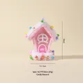Pink and white candy-themed Christmas ornament house with colorful pom-pom decorations - #6 Small Candy House (Single Sided)