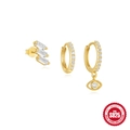 S925 sterling zilveren geometrische oorringen set met evil eye hanger in goud - Set Van 3-Goud #1 (Boze Oog & Vierkante Zirconia)