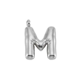Silver-tone 3D puffy bubble letter M pendant in a minimalist polished stainless steel - Silver Letter M