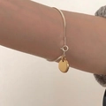 Minimalist S925 silver snake chain bracelet featuring a polished gold round pendant charm - Snake Bone Round Pendant (SL0740)
