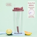 Pink 880ml Tritan straw cup with telescopic straw for bubble tea and easy cleaning - Smoky Pink