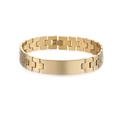 Polished gold stainless steel watch-link bracelet with a blank rectangular plaque - Style 5 / Gold