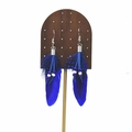 Close-up of bohemian blue feather earrings with colorful beads and silver hooks - Royal Blue