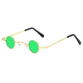 Retro small round steampunk sunglasses with gold metal frame and vibrant green lenses - Gold Frame Green
