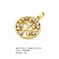 Macro view of gold copper tree of life pendant with zircon inlay and product specs - Tree of Life-Hollow Gold (Pendant Only)