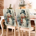 Christmas snowman chair covers set in a decorated dining room with festive holiday lighting - Blue Hat Red and White Scarf Snowman Style (YT55-7)