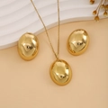 Golden oval jewelry set with smooth polished necklace and matching earrings - Smooth Oval Style (E6210-14)