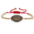 Minimalist red woven Evil Eye bracelet with colorful zircon inlay and golden beads - Red Braided Rope