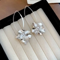 Detalle de pendientes de flor plateados vintage con racimo de perlas en un joyero de lujo - Ganchos para pendientes - Plata